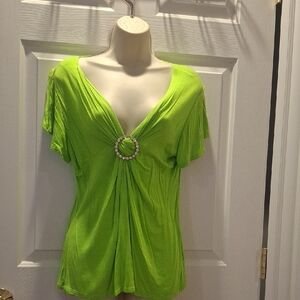 Lime Green Women's Top with Ring Detail